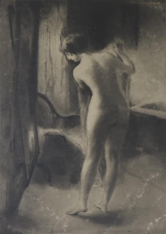 Armand Berton (1854-1917) Nude woman before a cheval mirror 12.5 x 8.5in.